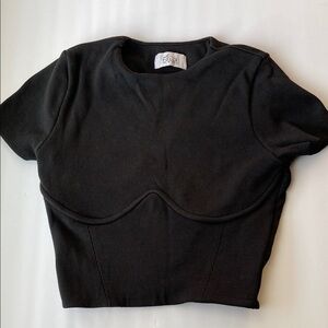 Oh Polly black ribbed fitted crop top 2
